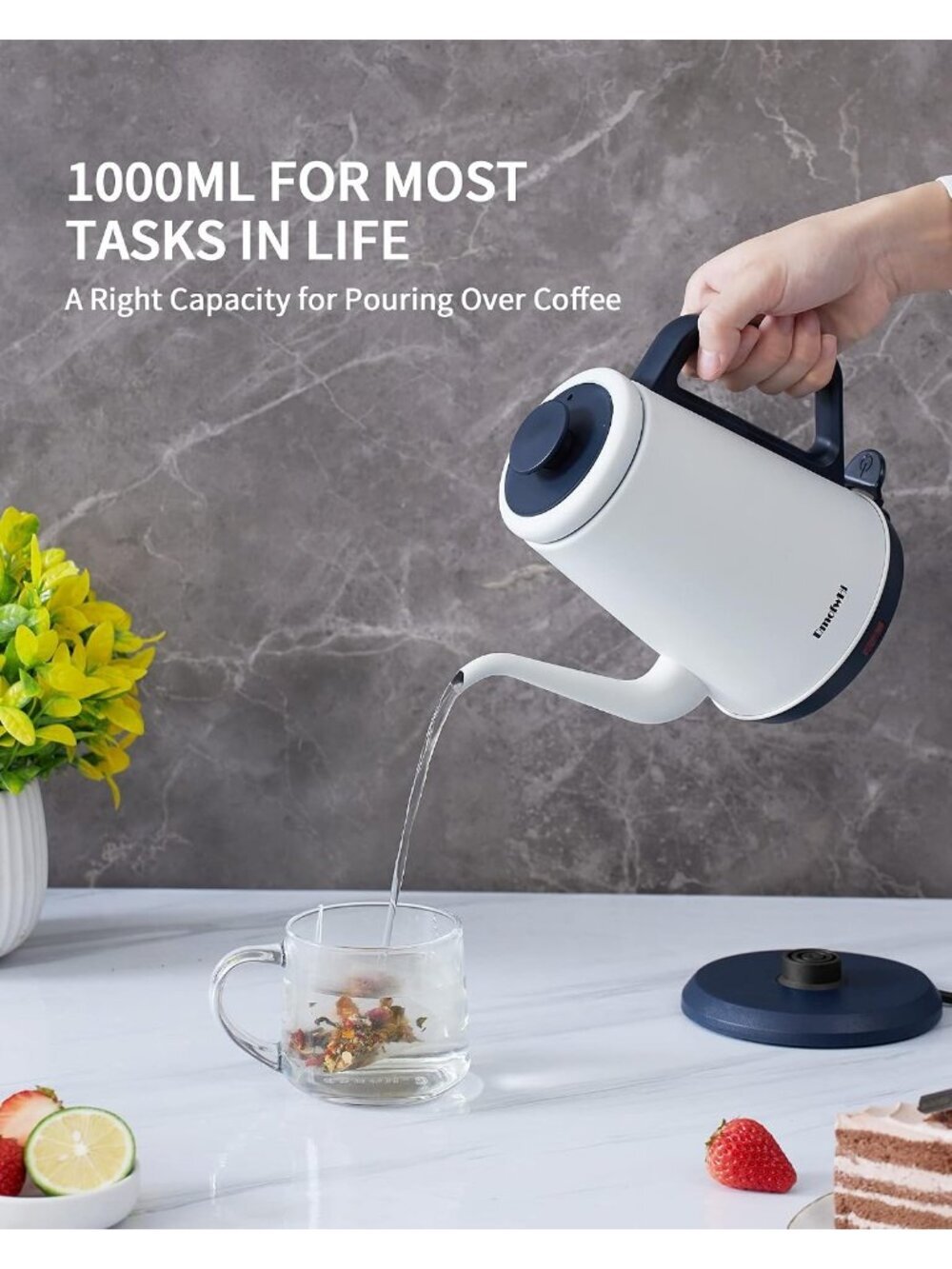 1.0L White Gooseneck Electric Kitchen Kettles Stainless Steel BPA Free Pour Over - Picture 7 of 7